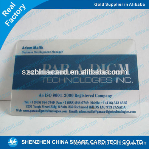 Hot sell high quality manufacturer die cut transparent clear plastic business card